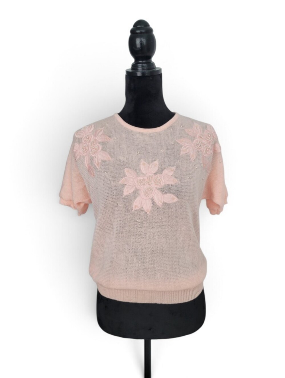 Vintage Pink Floral Embroidered Short Sleeve Top
